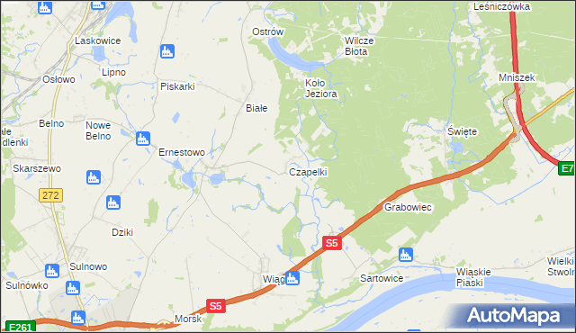 mapa Czapelki gmina Świecie, Czapelki gmina Świecie na mapie Targeo