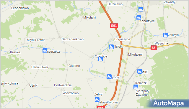 mapa Czaplice gmina Łomża, Czaplice gmina Łomża na mapie Targeo