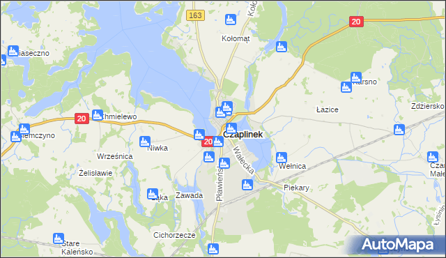 mapa Czaplinek powiat drawski, Czaplinek powiat drawski na mapie Targeo