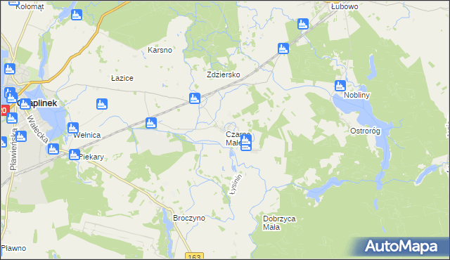 mapa Czarne Małe gmina Czaplinek, Czarne Małe gmina Czaplinek na mapie Targeo