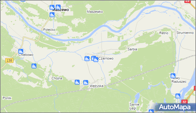 mapa Czarnowo gmina Krosno Odrzańskie, Czarnowo gmina Krosno Odrzańskie na mapie Targeo
