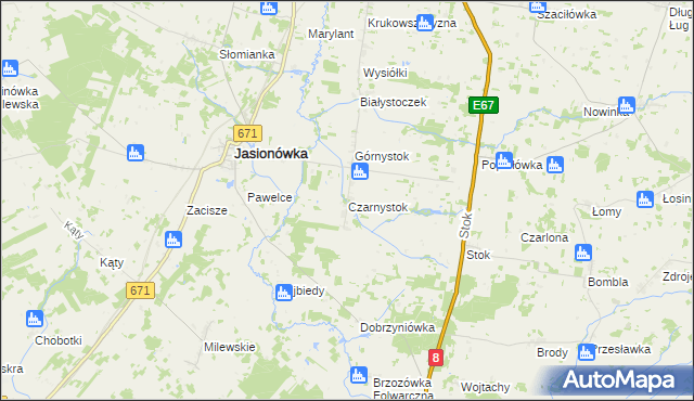 mapa Czarnystok gmina Jasionówka, Czarnystok gmina Jasionówka na mapie Targeo