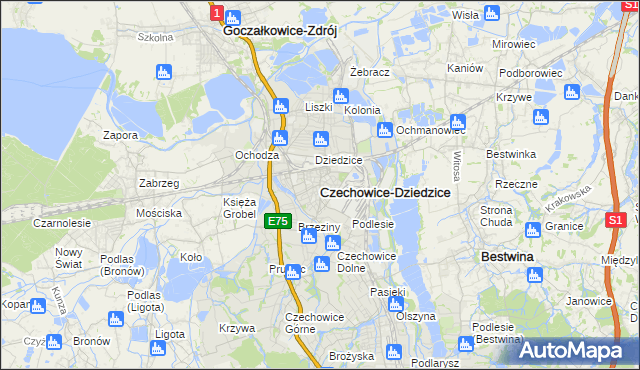 mapa Czechowic-Dziedzic, Czechowice-Dziedzice na mapie Targeo