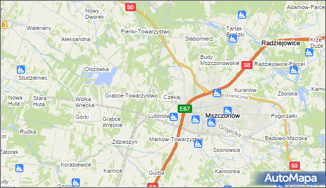mapa Czekaj gmina Mszczonów, Czekaj gmina Mszczonów na mapie Targeo