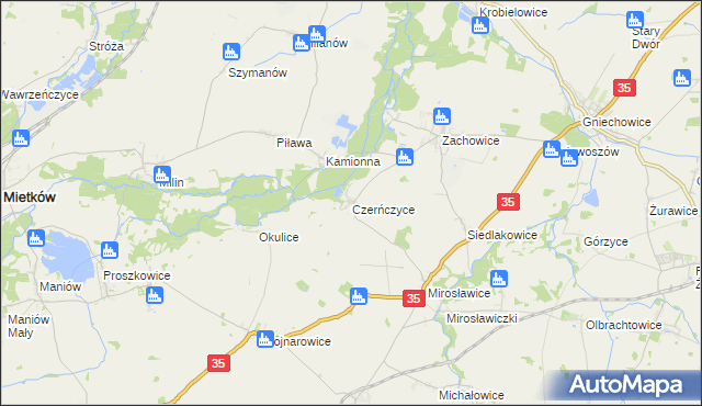 mapa Czerńczyce gmina Kąty Wrocławskie, Czerńczyce gmina Kąty Wrocławskie na mapie Targeo