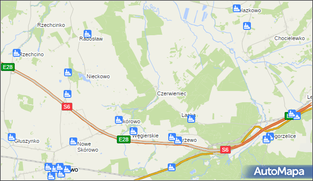mapa Czerwieniec gmina Potęgowo, Czerwieniec gmina Potęgowo na mapie Targeo
