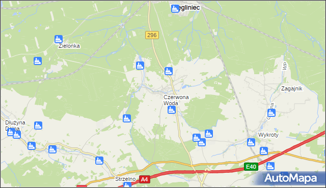 mapa Czerwona Woda gmina Węgliniec, Czerwona Woda gmina Węgliniec na mapie Targeo