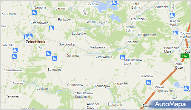 mapa Czerwonka gmina Żelechlinek, Czerwonka gmina Żelechlinek na mapie Targeo