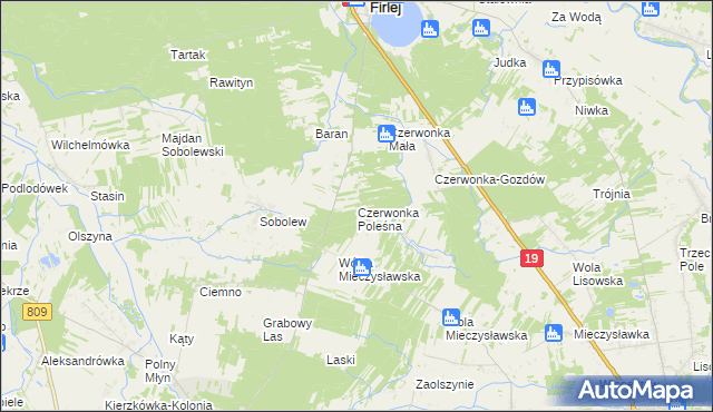 mapa Czerwonka Poleśna, Czerwonka Poleśna na mapie Targeo