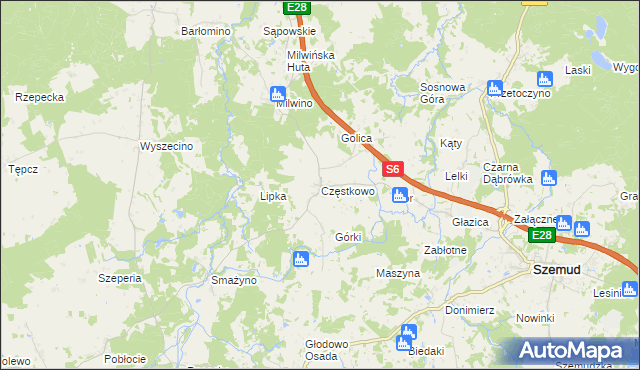 mapa Częstkowo gmina Szemud, Częstkowo gmina Szemud na mapie Targeo
