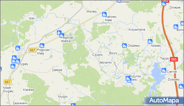 mapa Czyprki gmina Prostki, Czyprki gmina Prostki na mapie Targeo