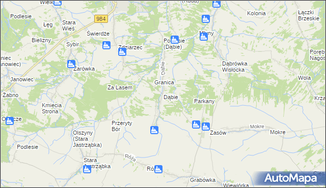 mapa Dąbie gmina Radomyśl Wielki, Dąbie gmina Radomyśl Wielki na mapie Targeo