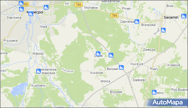 mapa Dąbie gmina Secemin, Dąbie gmina Secemin na mapie Targeo