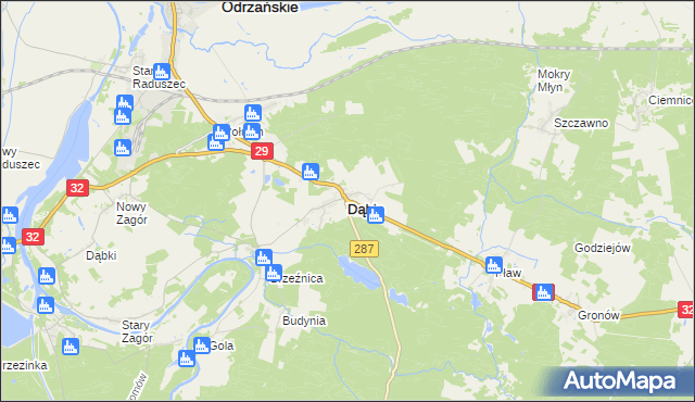 mapa Dąbie powiat krośnieński, Dąbie powiat krośnieński na mapie Targeo