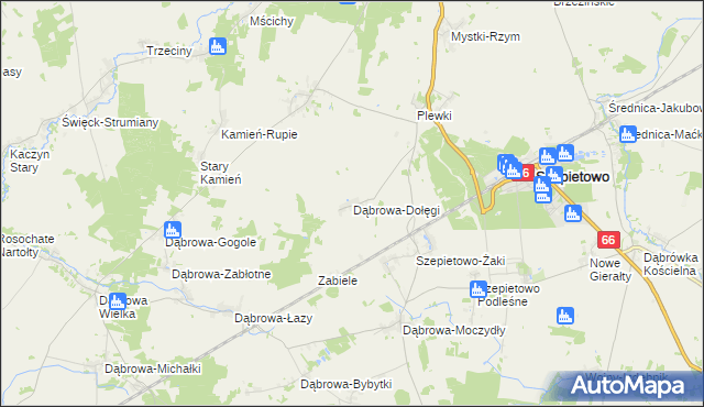 mapa Dąbrowa-Dołęgi, Dąbrowa-Dołęgi na mapie Targeo