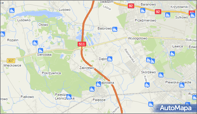 mapa Dąbrowa gmina Dopiewo, Dąbrowa gmina Dopiewo na mapie Targeo