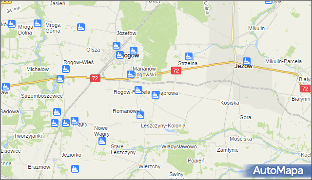mapa Dąbrowa gmina Jeżów, Dąbrowa gmina Jeżów na mapie Targeo