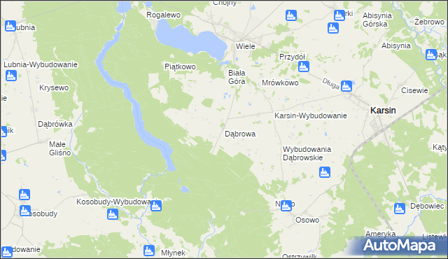 mapa Dąbrowa gmina Karsin, Dąbrowa gmina Karsin na mapie Targeo