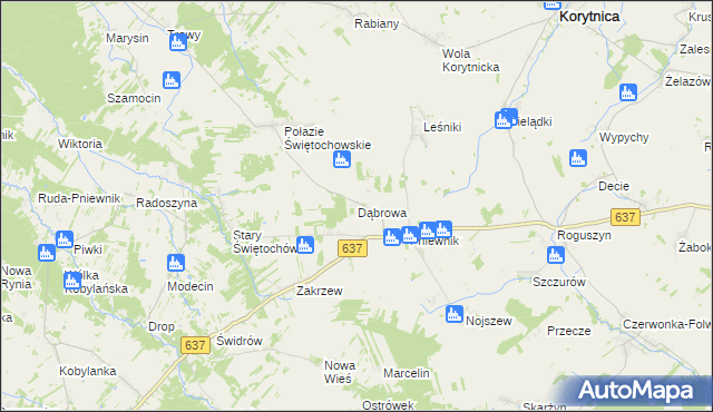 mapa Dąbrowa gmina Korytnica, Dąbrowa gmina Korytnica na mapie Targeo