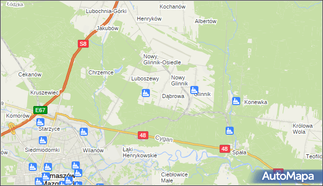 mapa Dąbrowa gmina Lubochnia, Dąbrowa gmina Lubochnia na mapie Targeo
