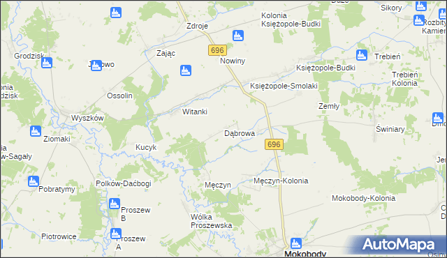 mapa Dąbrowa gmina Mokobody, Dąbrowa gmina Mokobody na mapie Targeo