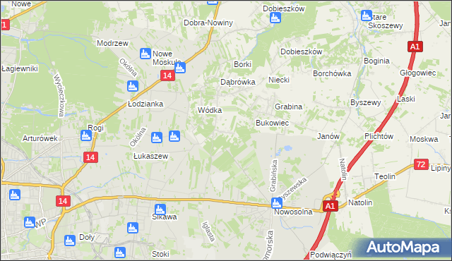 mapa Dąbrowa gmina Nowosolna, Dąbrowa gmina Nowosolna na mapie Targeo