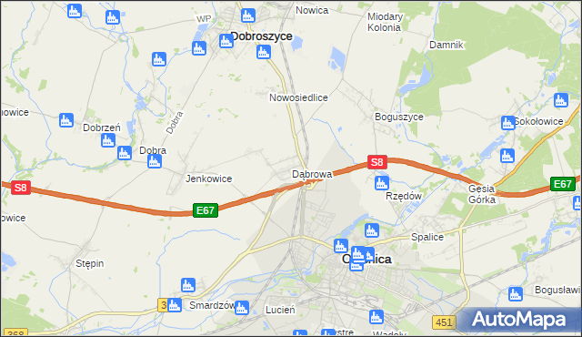 mapa Dąbrowa gmina Oleśnica, Dąbrowa gmina Oleśnica na mapie Targeo