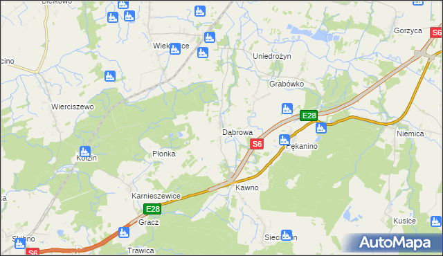 mapa Dąbrowa gmina Sianów, Dąbrowa gmina Sianów na mapie Targeo