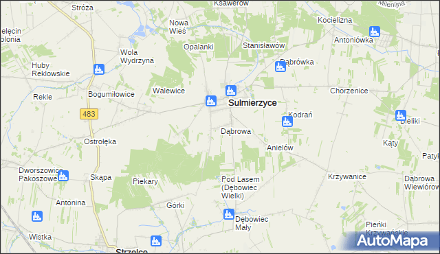 mapa Dąbrowa gmina Sulmierzyce, Dąbrowa gmina Sulmierzyce na mapie Targeo