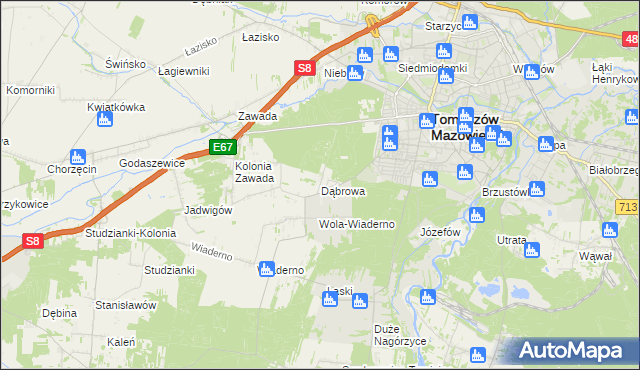 mapa Dąbrowa gmina Tomaszów Mazowiecki, Dąbrowa gmina Tomaszów Mazowiecki na mapie Targeo