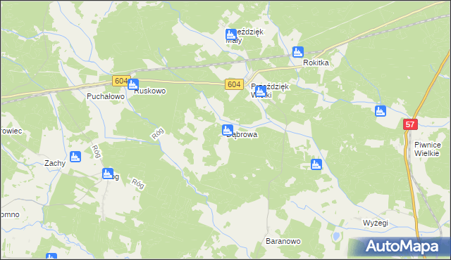 mapa Dąbrowa gmina Wielbark, Dąbrowa gmina Wielbark na mapie Targeo