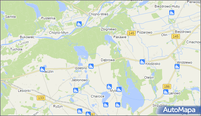 mapa Dąbrowa gmina Wronki, Dąbrowa gmina Wronki na mapie Targeo