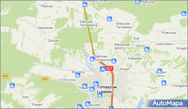 mapa Dąbrowa Tomaszowska, Dąbrowa Tomaszowska na mapie Targeo