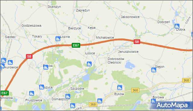 mapa Dąbrowica gmina Długołęka, Dąbrowica gmina Długołęka na mapie Targeo