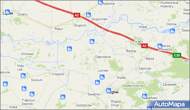mapa Dąbrowica gmina Rzgów, Dąbrowica gmina Rzgów na mapie Targeo