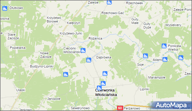 mapa Dąbrówka gmina Czerwonka, Dąbrówka gmina Czerwonka na mapie Targeo