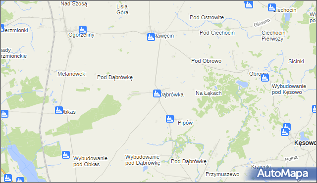 mapa Dąbrówka gmina Kamień Krajeński, Dąbrówka gmina Kamień Krajeński na mapie Targeo