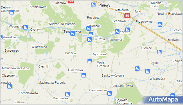 mapa Dąbrówka gmina Pniewy, Dąbrówka gmina Pniewy na mapie Targeo