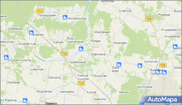 mapa Dąbrówka gmina Sławno, Dąbrówka gmina Sławno na mapie Targeo