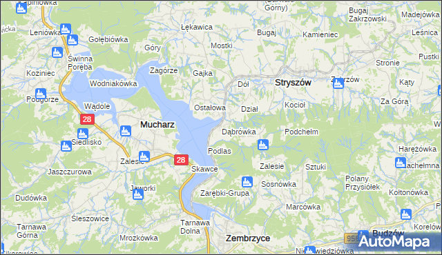 mapa Dąbrówka gmina Stryszów, Dąbrówka gmina Stryszów na mapie Targeo