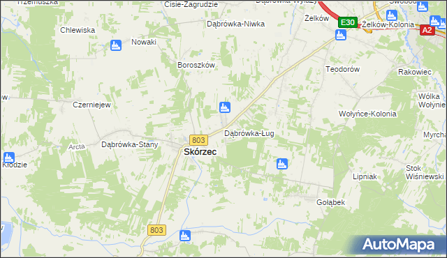 mapa Dąbrówka-Ług, Dąbrówka-Ług na mapie Targeo