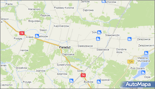 mapa Daleszewice, Daleszewice na mapie Targeo