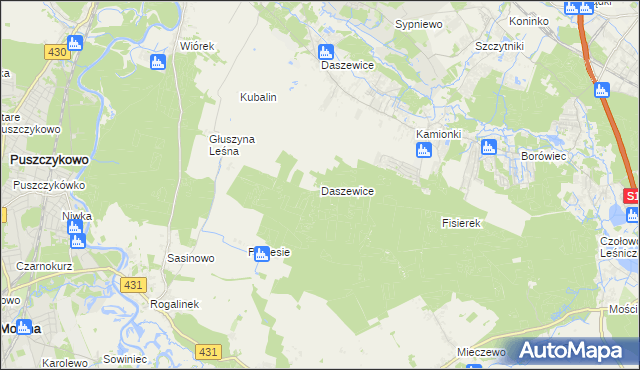 mapa Daszewice gmina Kórnik, Daszewice gmina Kórnik na mapie Targeo