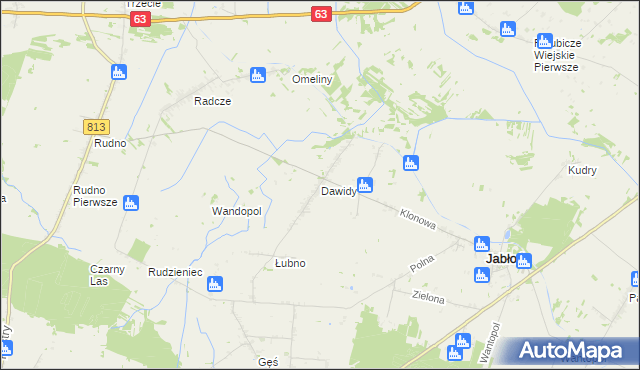 mapa Dawidy gmina Jabłoń, Dawidy gmina Jabłoń na mapie Targeo
