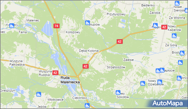 mapa Dęba gmina Ruda Maleniecka, Dęba gmina Ruda Maleniecka na mapie Targeo