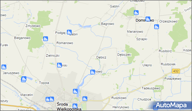 mapa Dębicz gmina Środa Wielkopolska, Dębicz gmina Środa Wielkopolska na mapie Targeo