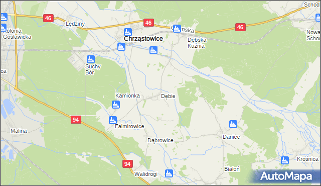 mapa Dębie gmina Chrząstowice, Dębie gmina Chrząstowice na mapie Targeo