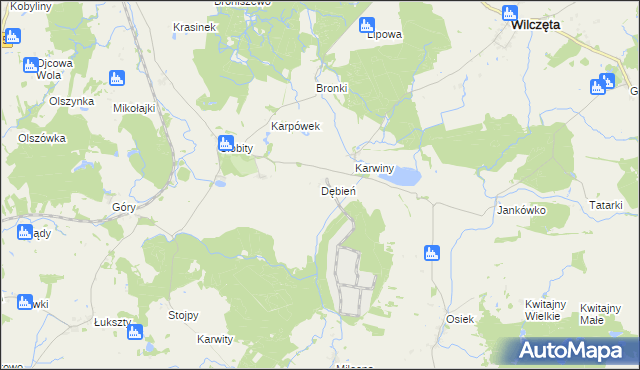 mapa Dębień gmina Wilczęta, Dębień gmina Wilczęta na mapie Targeo