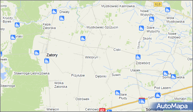 mapa Dębiny gmina Zatory, Dębiny gmina Zatory na mapie Targeo