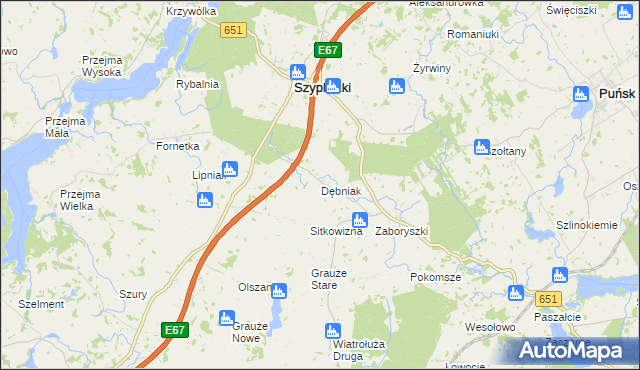 mapa Dębniak gmina Szypliszki, Dębniak gmina Szypliszki na mapie Targeo